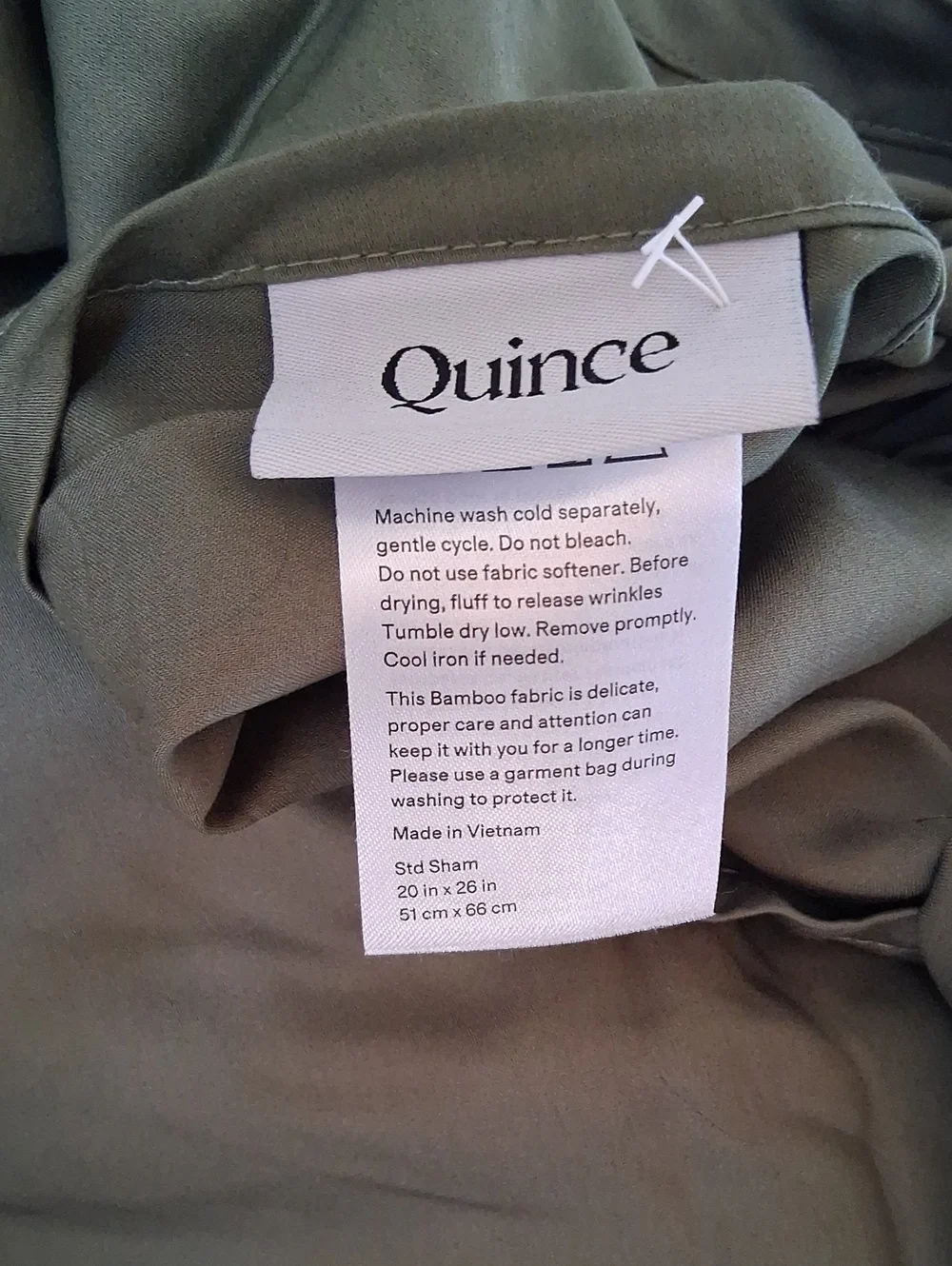Quince 100% Bamboo Sham Set Standard W/ Envelope Closure Olive Green
